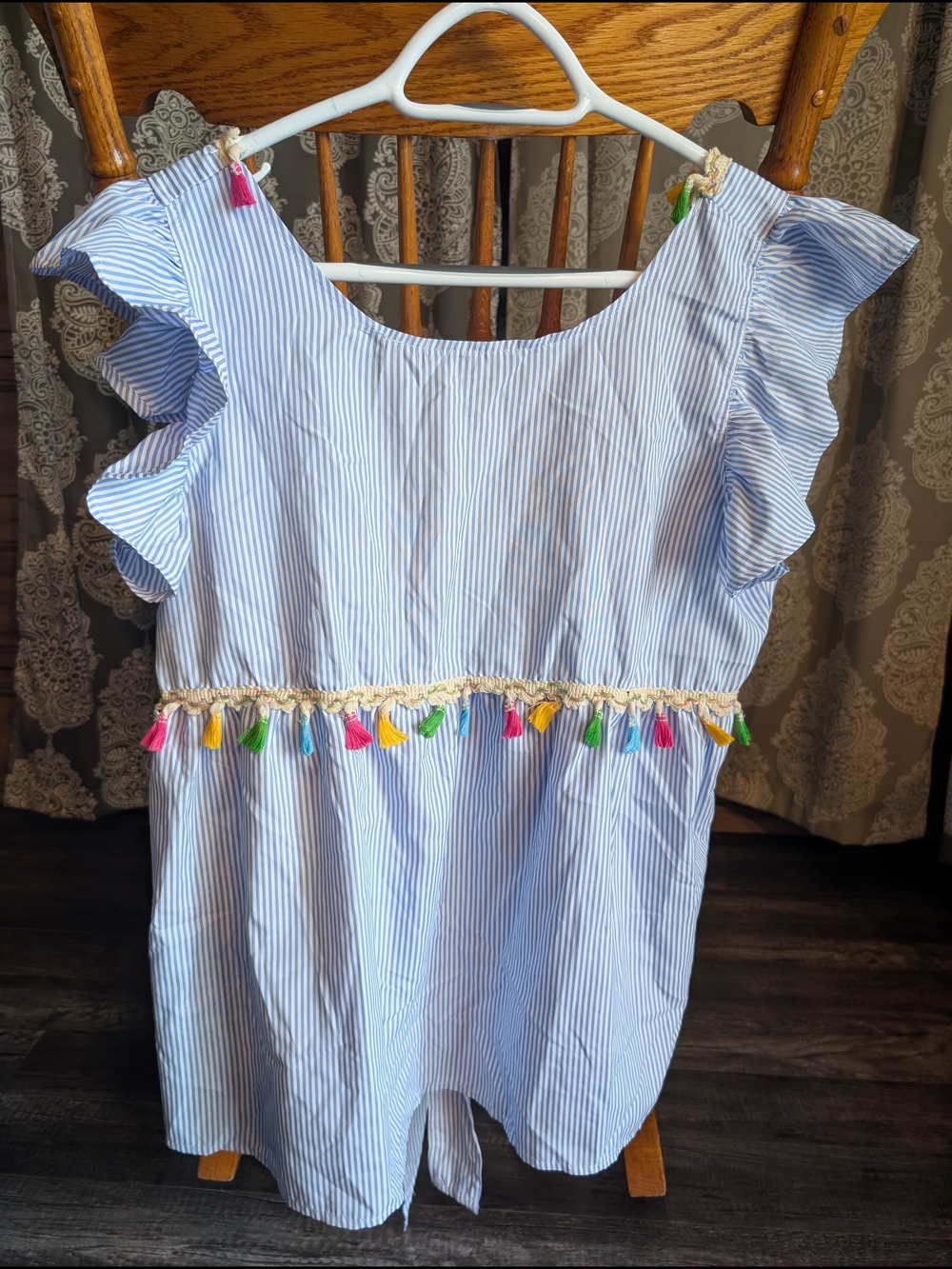 SHEIN Blue and White Striped Summer Top with Tassel Detail